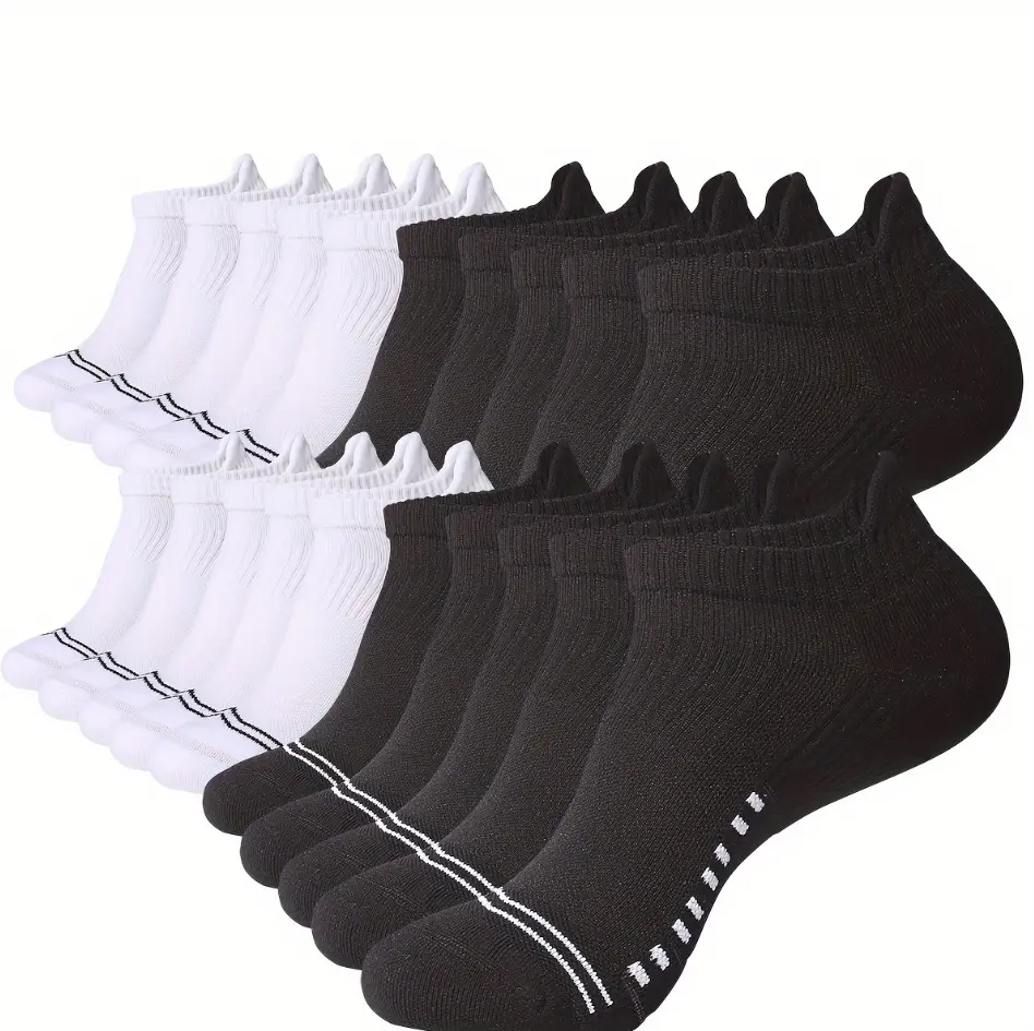 Men's Athletic Ankle Socks 6/10 Pairs, Moisture Wicking Sports Socks, Cushioned Compression Breathable Casual Crew Socks for Running, Workout, Walking, Hiking, Gym, Camping & Daily Wear
