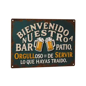 Vintage Spanish Style Metal Tin Sign – 8 x 12 Inch Backyard Bar Wall Decor, Rustic Outdoor Wall Art for Garden, Patio, Terrace & Club,SummerVibes，SummerWins ，DealsForYouDays