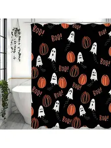 1PC Halloween Cartoon Pumpkin Flower Print Shower Curtains Set, Waterproof Shower Curtain With Hooks, Bathroom Decor, Shower Curtain Sets For Bathrooms Fall Decor Bathroom Accessories Back To School