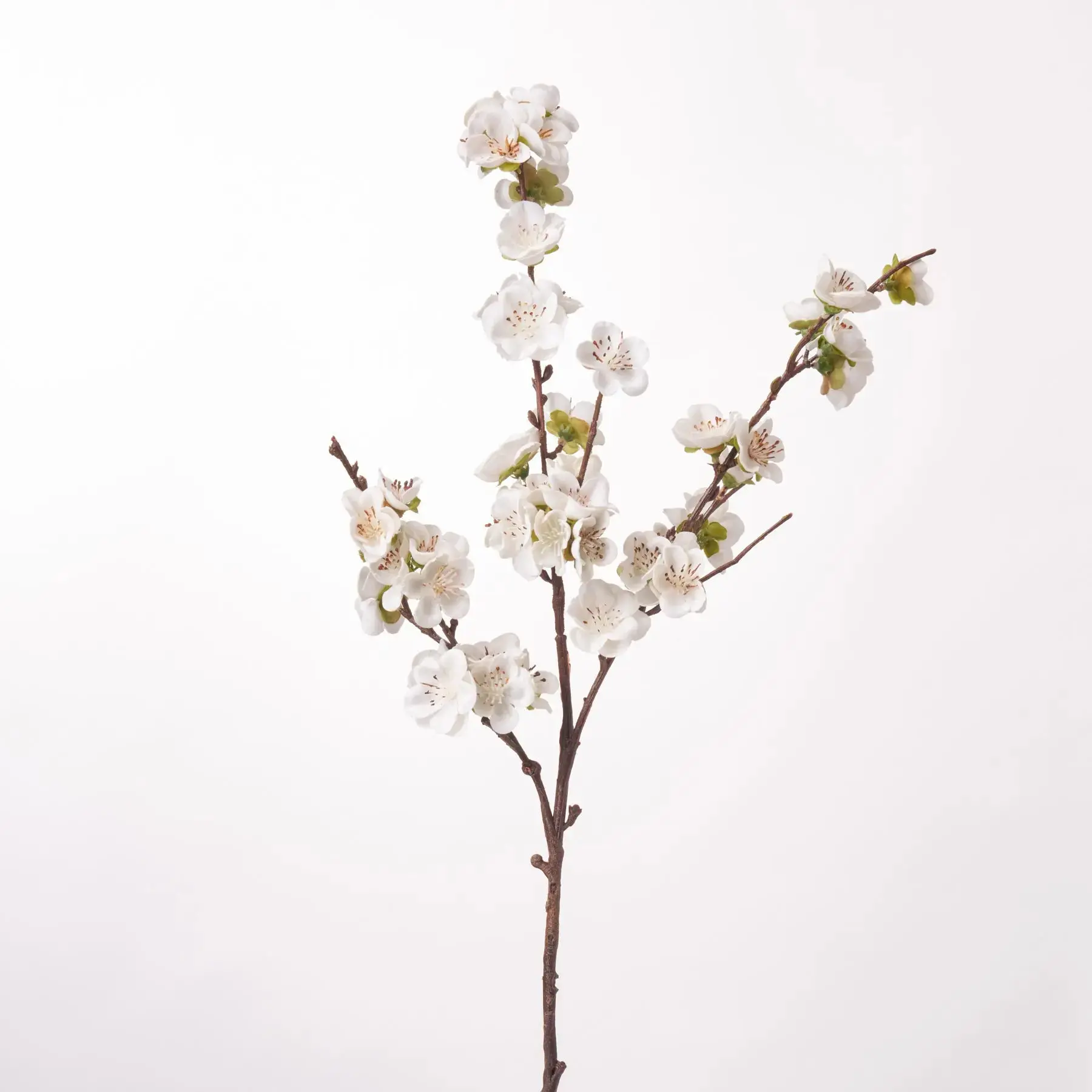 Winter White Velvet Mini Cherry Blossom Decorative Artificial Floral Single Stem Spray - 18" Wired Flexibility, Mini Blooms, Centerpiece for Home Decor, Vase