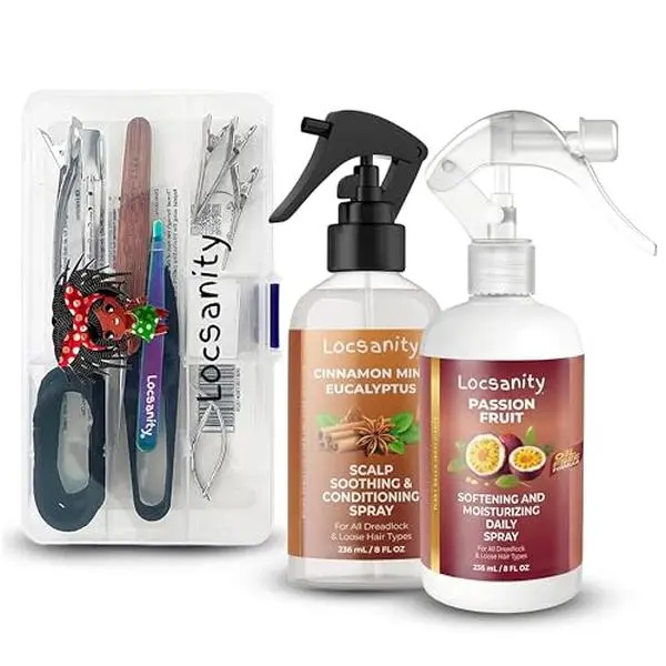 LOCSANITY 3-Piece Loc Retie Kit, Moisturizing & Nourishing Scalp Care Bundle with Passion Fruit & Cinnamon Mint Sprays for Sisterlocks, Vegan, Scalp Care Routine