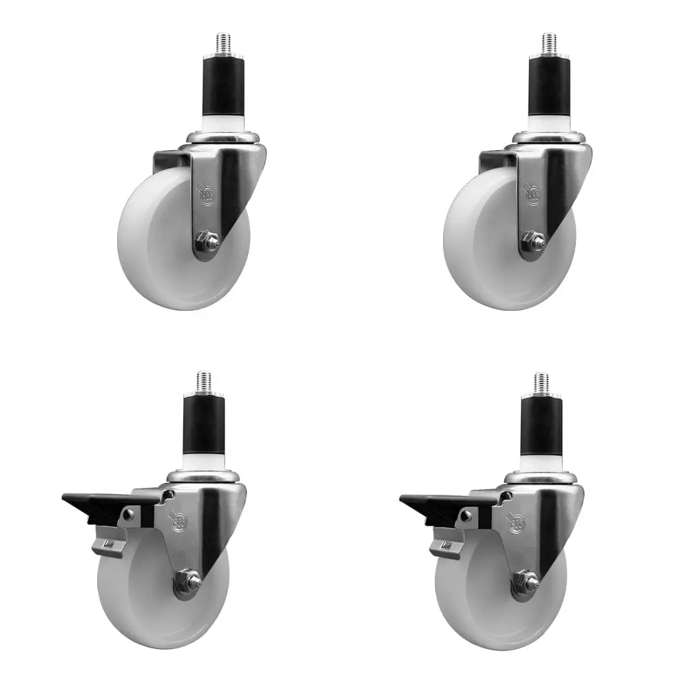 212 MAIN Series #20 Heavy Duty Lockable Swivel Castor (SCC-EX20S414-NYS-2-PLB-2-112), Nylon Expanding Stem Caster with 4 in. White Furniture Moving Wheel & 1.5 in. Stems, Posi Brake - Set of 4