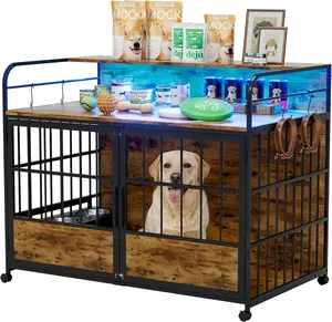 Warcat Large Furniture Dog Crate, Heavy Duty Dog Crate, Dog Kennel Indoor, Wood Dog Cage Table with Adjustable Lighting Color, Sturdy Metal February Faves