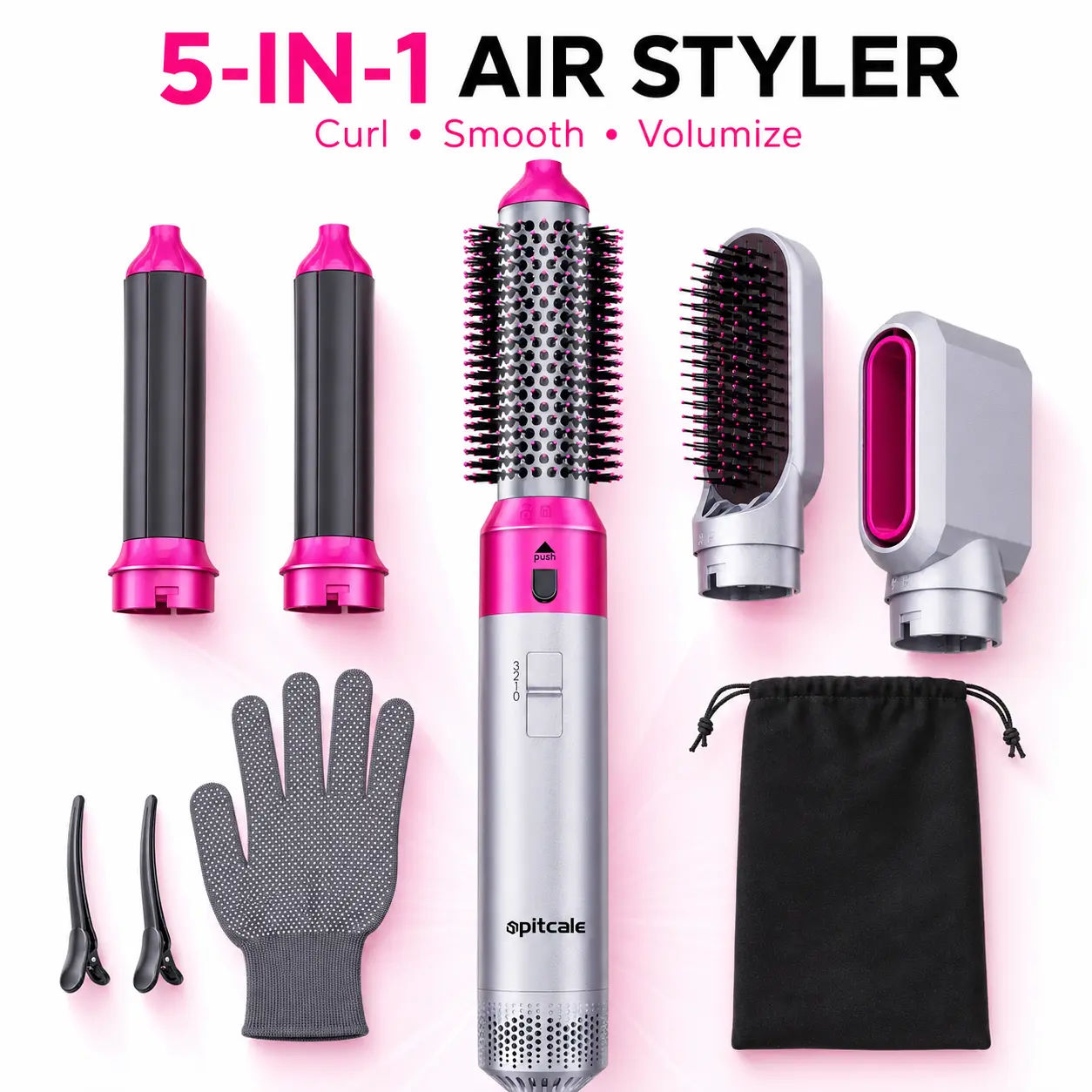 5 in 1 Curling Iron Set with 2 Curling Brush•Powerful Hair Dryer•Straightener Set,Fast Drying Curling Volumizing Straightening with Travel Bag