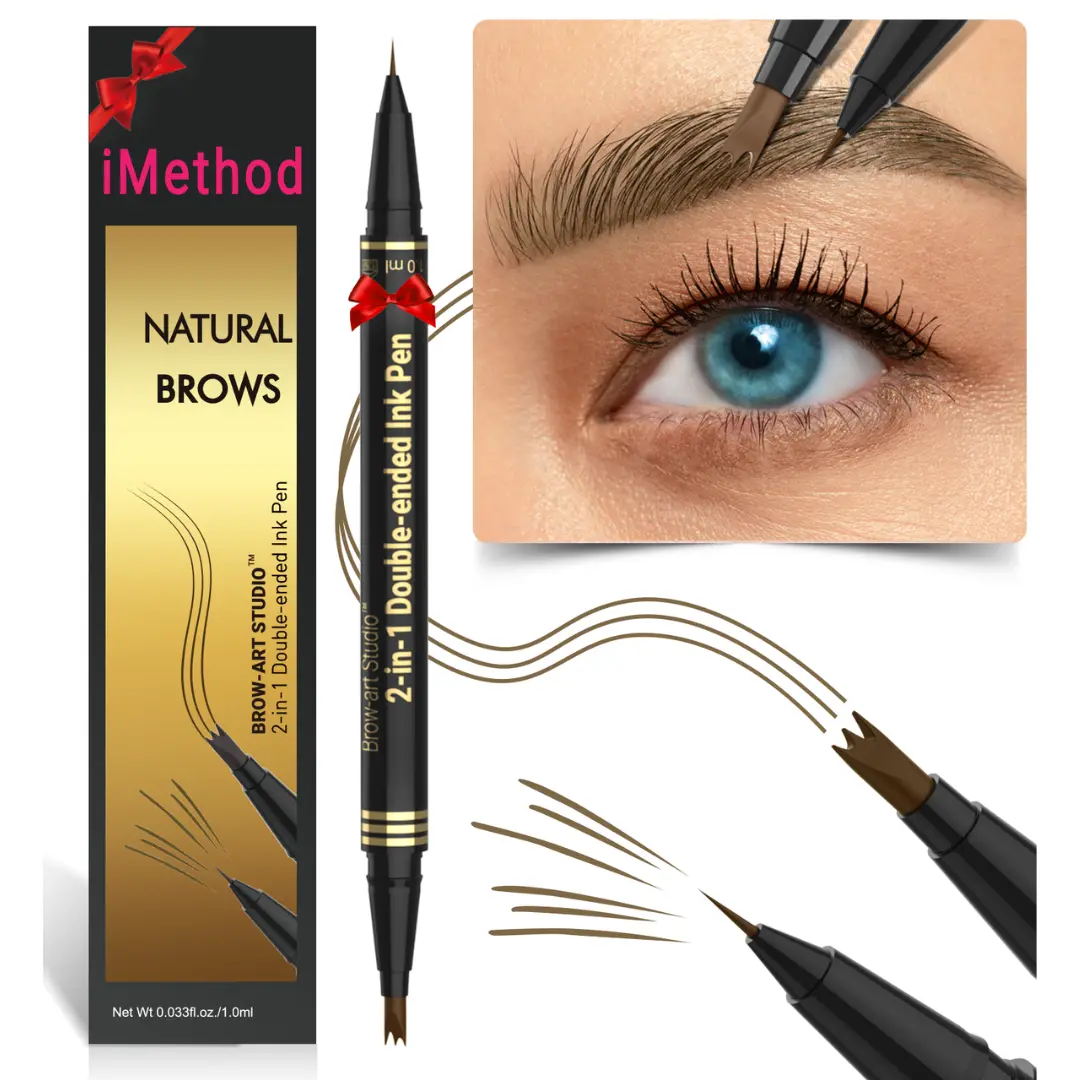 iMethod Eyebrow Pencil - Brow Pencil 2-in-1 Dual-Ended Eyebrow Pen with 3-Prong Micro-Fork-Tip Applicator and Precise Brush-Tip, Makeup Cosmetic