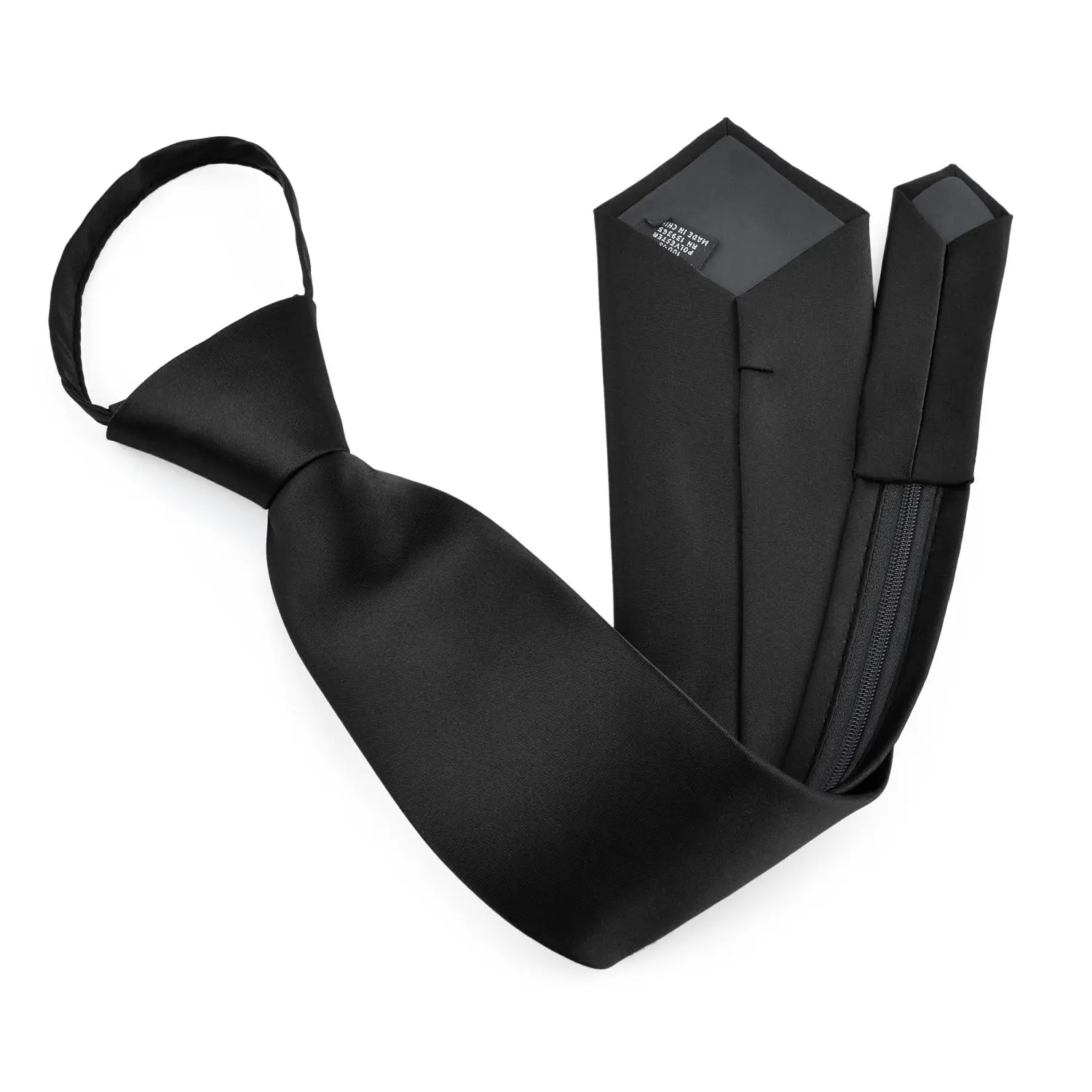 Shop72 Moda Di Raza Polyester Zipper Black Ties - 17in, 20in Luxury Daily Ties for Men (Suitable for Boys), Black Tie
