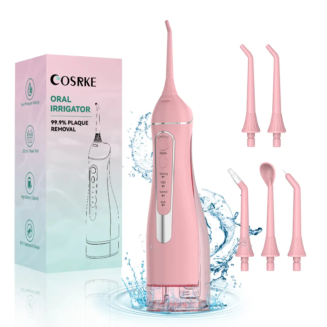 Cordless Water Flosser & Portable Oral Irrigator for Teeth Cleaning, Rechargeable Plaque Remover with 4 Modes & 5 Nozzles, 300ML Tank, IPX7 Waterproof for Travel & Braces, Cordless Water Flossers, Oral Care Product, Portable Oral Irrigators