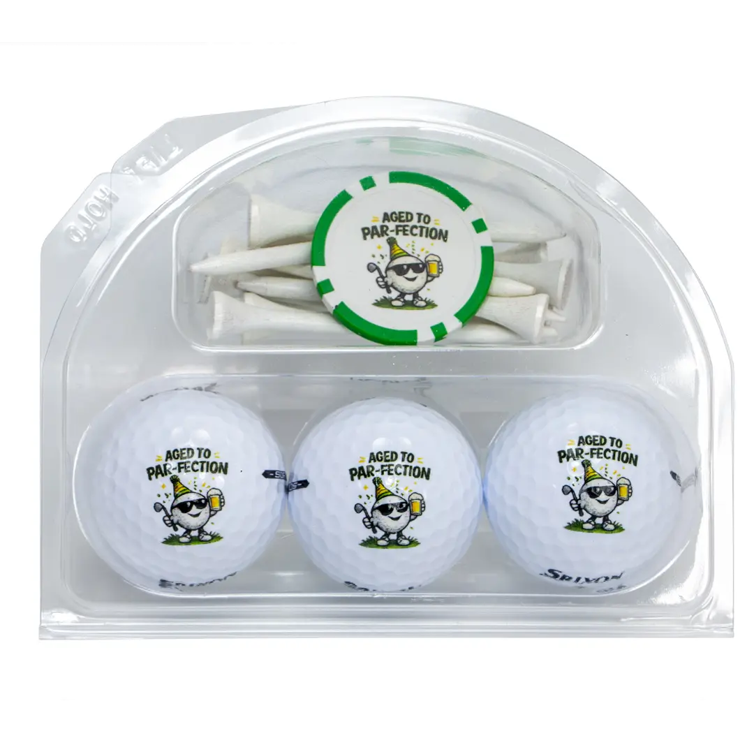 Srixon Standard Golf Ball Gift Set - 3 Balls, 10 Pins, 1 Poker Chip Marker, Funny "Aged To PAR-Fection" Quote - Unique Gift for Golf Enthusiasts (Sports & Outdoor)