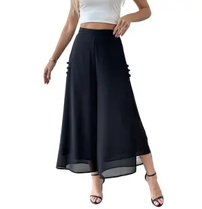 Women's Summer Capris Culottes Chiffon Wide Leg Palazzo Pants Pull on Side Split Trouser 3/4 7/8 Pants Beach Wedding Party Nighout Outfit