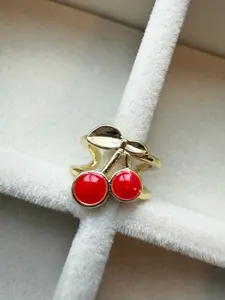Cherry Enamel Ear Cuff 18K Gold Plated Fashion Jewelry for Women's Earrings with Red Enamel Design