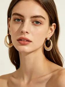 Vintage Braided Mesh Full Rhinestone Large Circle Earrings, 18k Gold Plated Luxury French Accessories, Boho Style Titanium Alloy Chain