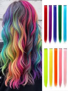 10 Piece Set Women & Girls Multi-Color Clip-In Hair Extensions, Rainbow Color Straight Synthetic Wig, Y2K Style Party Accessories, Synthetic Hairpieces