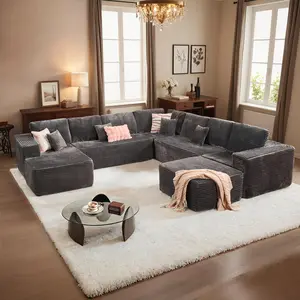 Oversize Cloud Sectional Couches - Modular Sofa Set with Deep Seat Chaise Lounge & Ottoman,Plush Corduroy, No Assembly, Free Combination, Modern Design