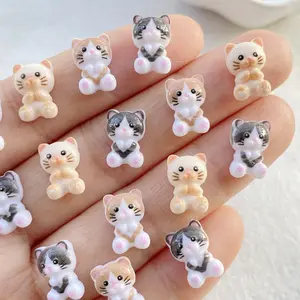 50 pieces set of resin kawaii mini cartoon cat nails flat back stone stickers DIY scrapbook wedding decoration accessories crafts - suitable for DIY nail art Resin Rhinestones