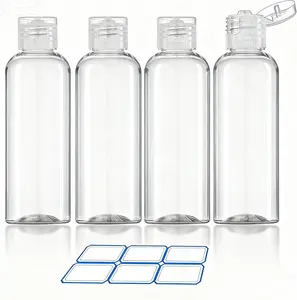4 Pack 3.4 Oz (100ml) TSA Approved Travel Bottles for Toiletries, Leak Proof Plastic Travel Essentials Accessories with Labels | 4 Pack, TSA Approved, for Toiletries, Leak Proof, with Labels