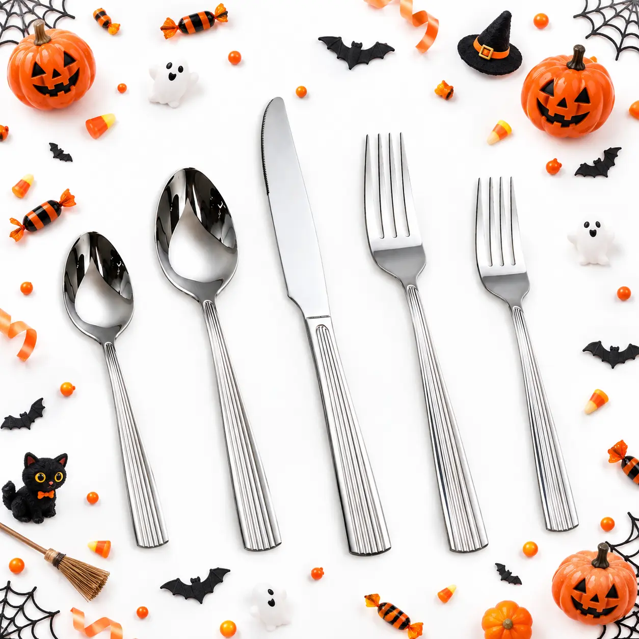Empire 20-Piece Durable Stainless Steel Flatware Cutlery Set - Stylish Ribbed Hammered Grip Silverware, Mirror-Finish Look, Dishwasher Safe, Fine Craftsmanship, Modern Tableware Kit Dinner Set for Casual Home Dining