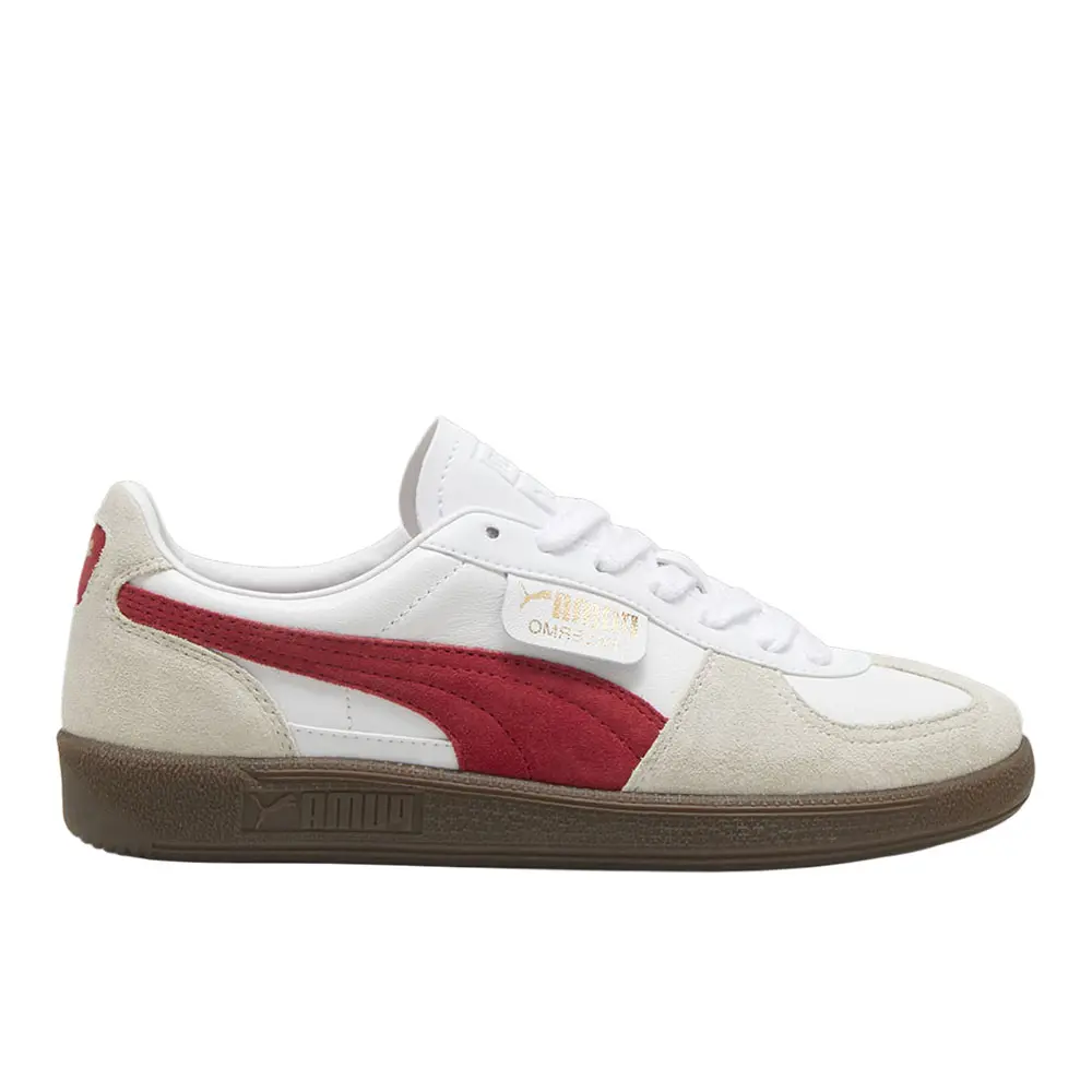 PUMA Mens Palermo Leather Lace Up Sneakers Shoes Casual - Off White, Red