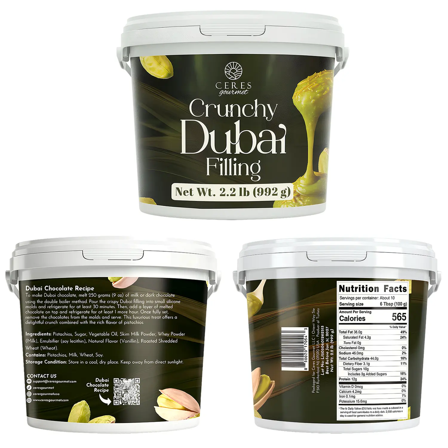 Ceres Gourmet Dubai Chocolate Bar Mixture Pistachio Kataifi 2.2 lbs