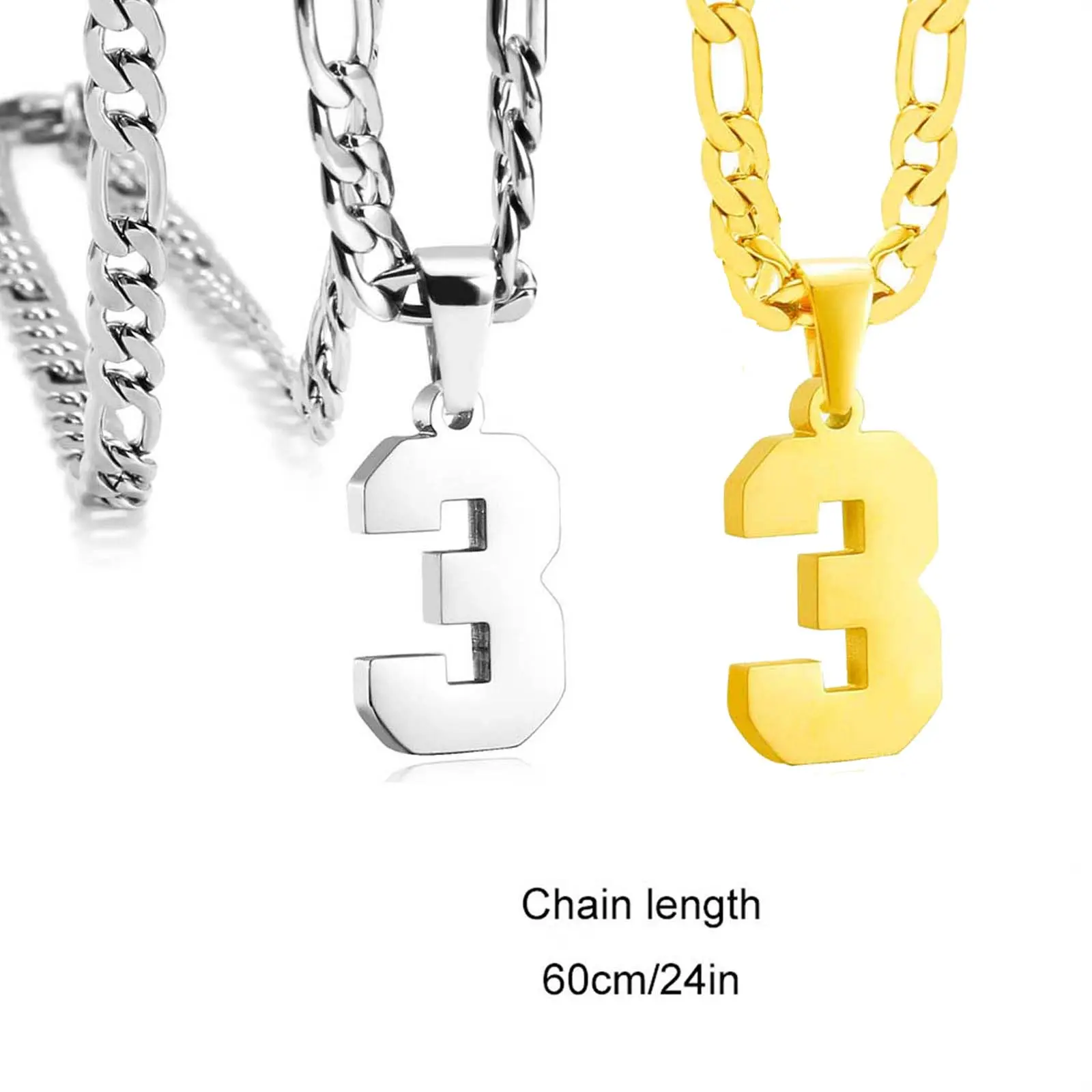 Unisex 2-Piece Stainless Steel Personalized Necklaces - 0-99 Number Sports Jersey Pendants for Athletes, Golden/Silver Artificial Gemstone Jewelry, Casual Daily Adult Accessory