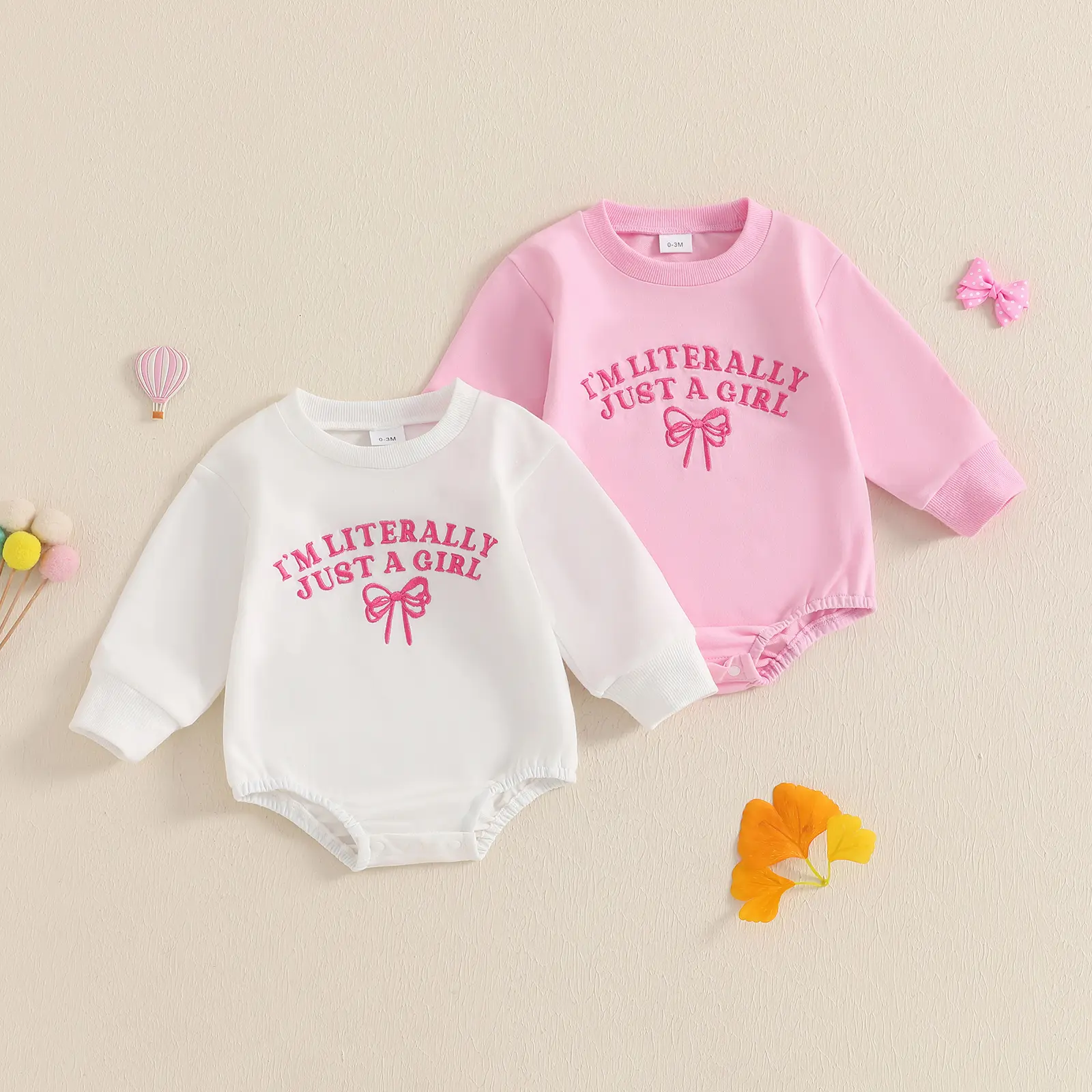Newborn Baby Girl Bubble Romper IM LITER ALLY JUST A GIRL Bow Onesie Sweatshirt Romper Bodysuit Infant Fall Outfit