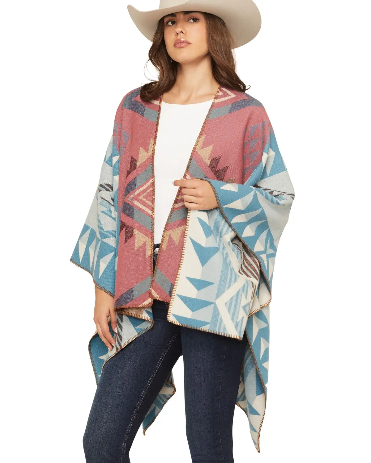 Shyanne Women's Women'S Southwestern Print Shawl - Swfa25sl2-Aqu
