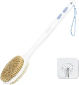 Long Handle Shower Back Scrubber - Exfoliating Bath Body Brush with Double-Sided Stiff & Soft Bristles, Anti-Slip Grip, Lightweight Design, Lanyard & Hook, Smooth for Normal Skin, Blue Senior Gift Bathing Accessories