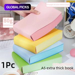 A5 Super Thick Dopamine Notebook, 720 Page Color Brick Book with Soft PU Leather Cover, 80gsm Colored Inner Pages and White Ribbon Bookmark, Approx 4.5cm Thick, for Journaling, Study Notes, Office Writing, Mood Tracking, Collage Ideas and Everyday Use