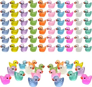 60 Pcs Mini Resin Ducks Luminous Tiny Ducks Miniature Duck Glow in The Dark for DIY Garden Dollhouse Duck Accessories