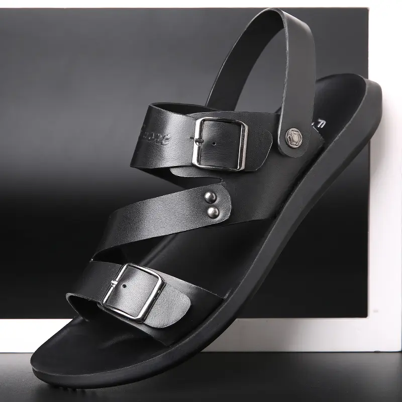 Summer men's sandals Men's Sandals Black and brown comfortable sandals Leather Footwear Boy Buckle Weight Casual Walking Shoes