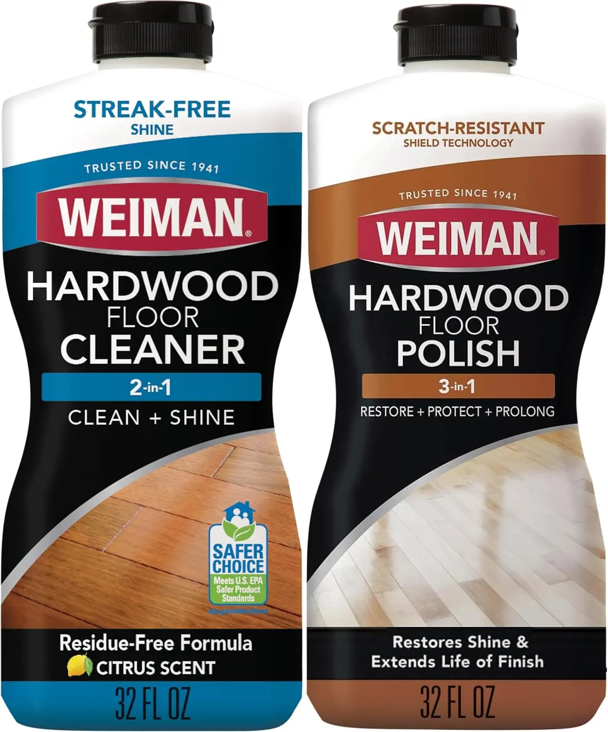Hardwood Floor Cleaner and Polish Restorer Combo Set High Traffic Natural Shine Scuff Scratch Remover Protective Coating Solution for Hardwood Floors Laminate Bamboo Engineered Wood Surface Cleaning Care Maintenance Pack
