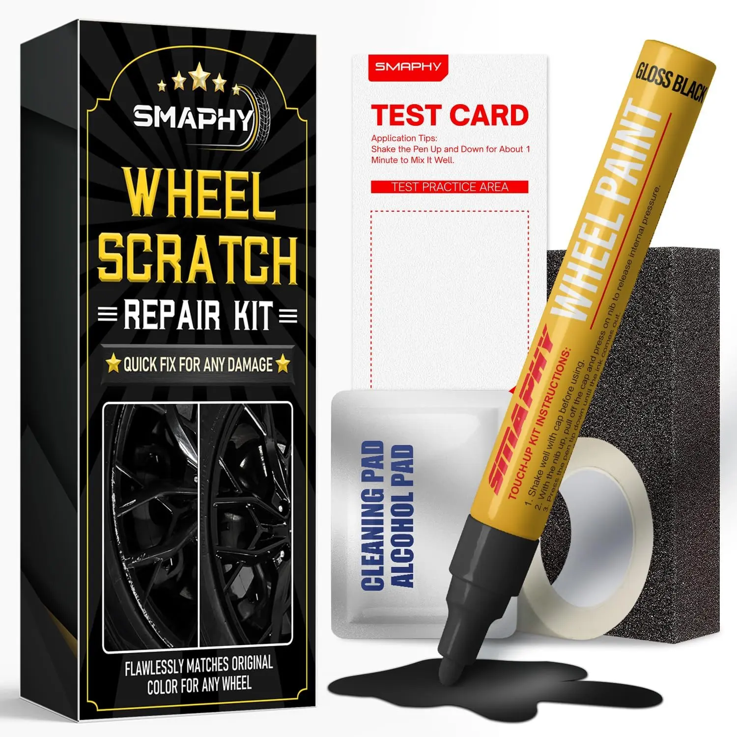 Wheel Scratch Repair Kit, Gloss Black Rim Repair Kit Curb Rash, DIY Alloy Wheel Repair Kit, Car Wheel Rim Scratch Repair Kit, Rim Paint Pen for Wheel Repair, Universal Color Black Wheel Paint (Gloss Black)