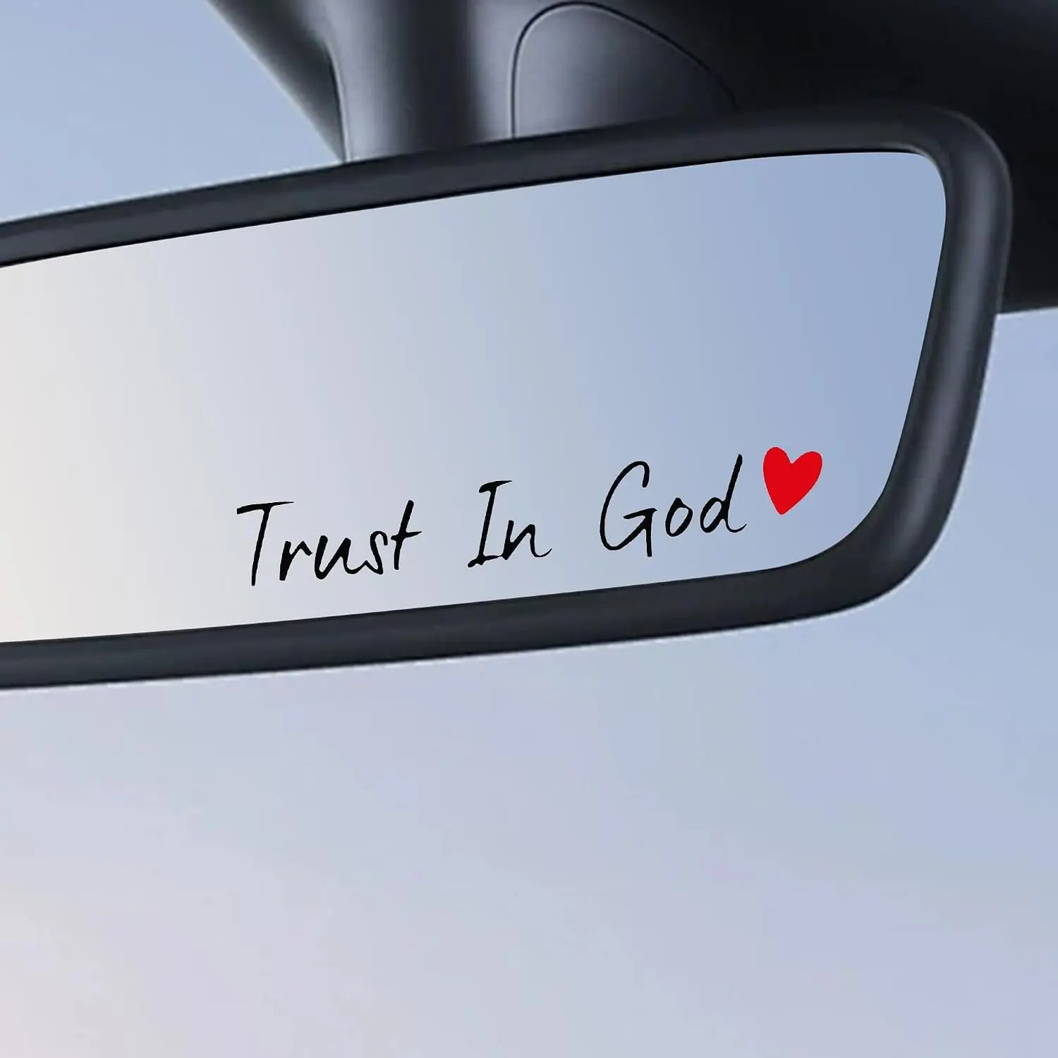 4Pcs Self-Adhesive Easy-Remove Trust in God Rearview Mirror Sticker Set - Waterproof Vinyl Car Exterior Accessories, Customizable Letter Heart Stickers for Cars, Trucks, Laptops with No Residue Removal