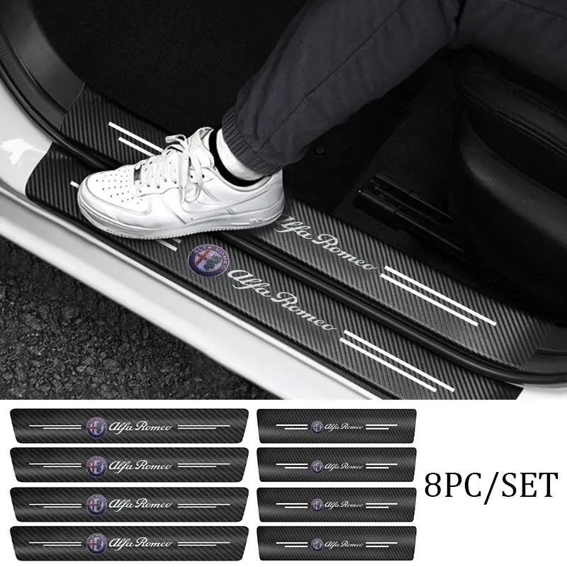 Alfa Romeo Car Door Sill Protector Strips, Anti-Scratch Wear Resistant, Tailored Door Protection, Fits Giulia Stelvio Models, Vehicle Compatibility, Automotive Exterior Decoration Accessories