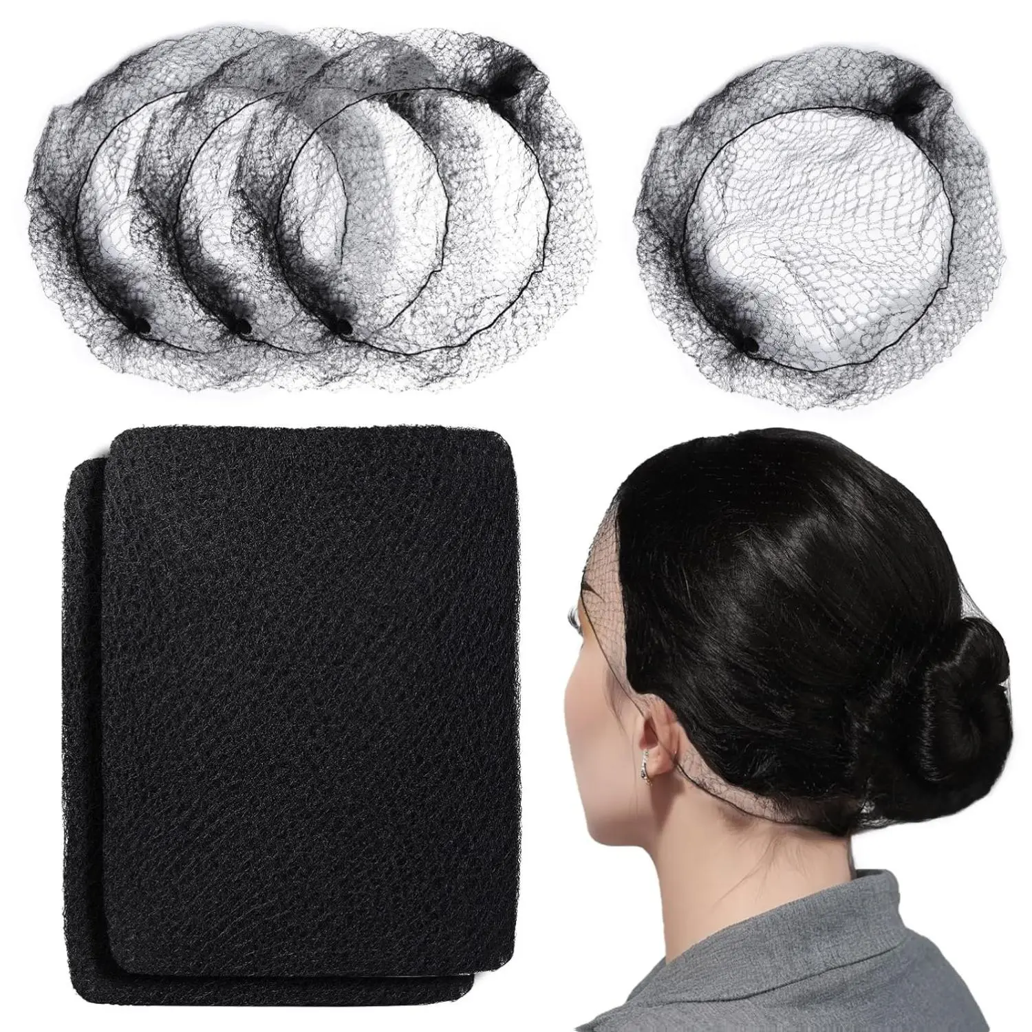Black Hair Nets 60 pcs for Food Service Workers Invisible Nylon Hair Nets for Women and Men 24 inches Stretchable up to 61cm Lightweight Breathable