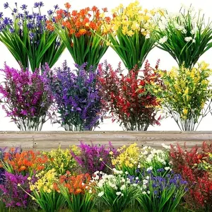 8 Bundles of Outdoor Artificial Flowers, Artificial Fake Flowers - Multicolor Wildflower Bouquet with Campanulas, Daisies, and Blueberry Blossoms - Fade-Resistant Plastic Flowers, Suitable for Weddings, Homes, Gardens, and Vases