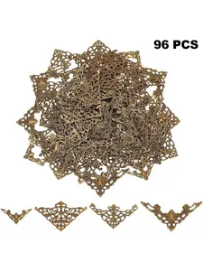 96-Piece Book Corner Set, 4 Styles, Metal Book Corners, Hollow Triangle Connectors, Resin Filler, Jewelry Making Accessories