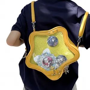 FAURALA Star-Shaped Ita Bag - Cute PU Crossbody Bag for Anime Pins & Badge Display | Clear Mesh Window, Detachable Shoulder Strap, Star Hardware | Trendy Y2K, Kawaii, Alt Fashion Aesthetic (Pins & Plush NOT Included)