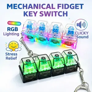 Keyboard Fidget Toy for Adults Fidget Keyboard Clicker Toys with LED Lights Keychain Stress Relief for Anxiety Decompression