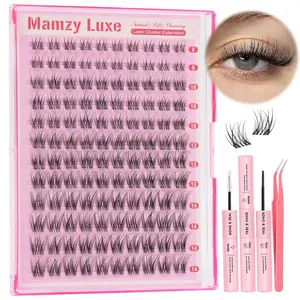 Natural Lash Clusters Kit Short Wispy Eyelash Clusters 8-14MM Clear Band Cluster Lashes Extensions Kit 120Pcs CC-Curly Daily Exquisite Eyelashes Clusters with Bond and Seal and Tweezers, Volume Mix Length False Eyelash Kit
