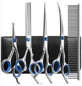 Dog Grooming Scissors Kit with Safety Round Tips,  Professional 6 in 1 Grooming Scissors for Dogs, Sharp and Durable Dog Grooming Shears for Dogs Cats Pets