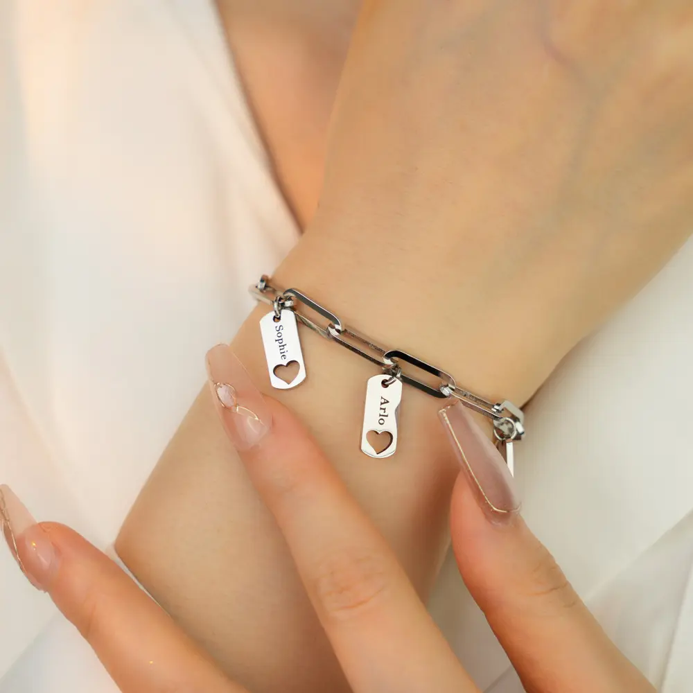 AS039 Customized Engraved Name Bracelet Heart-shaped Square Pendant Stainless Steel Couple Girlfriend Bracelet Personalized Gift