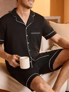 Men's Casual Sleepwear Set, Comfortable Lapel Collar with Chest Pockets, Soft Fabric for Sleeping and Relaxing, Pajama Set