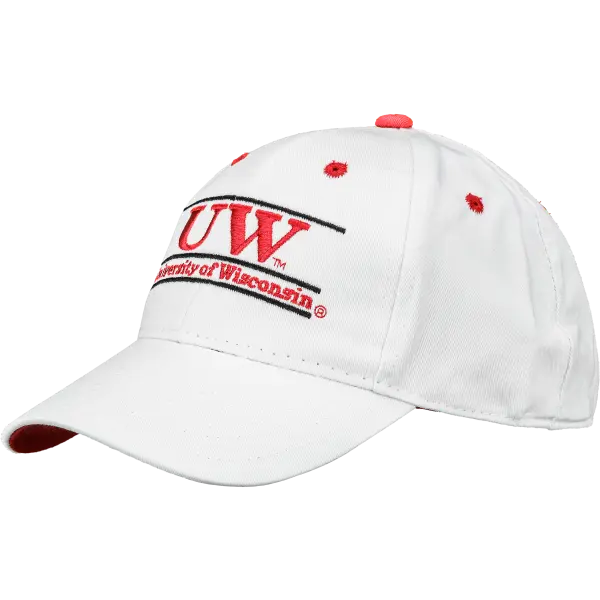 Unisex Cotton Embroidered Wisconsin Motion W UW-Madison Bar Design Snap-Back Baseball Cap (White) - Cheer, Party, Casual Use, Adjustable One Size Fits Most Game Day Hat