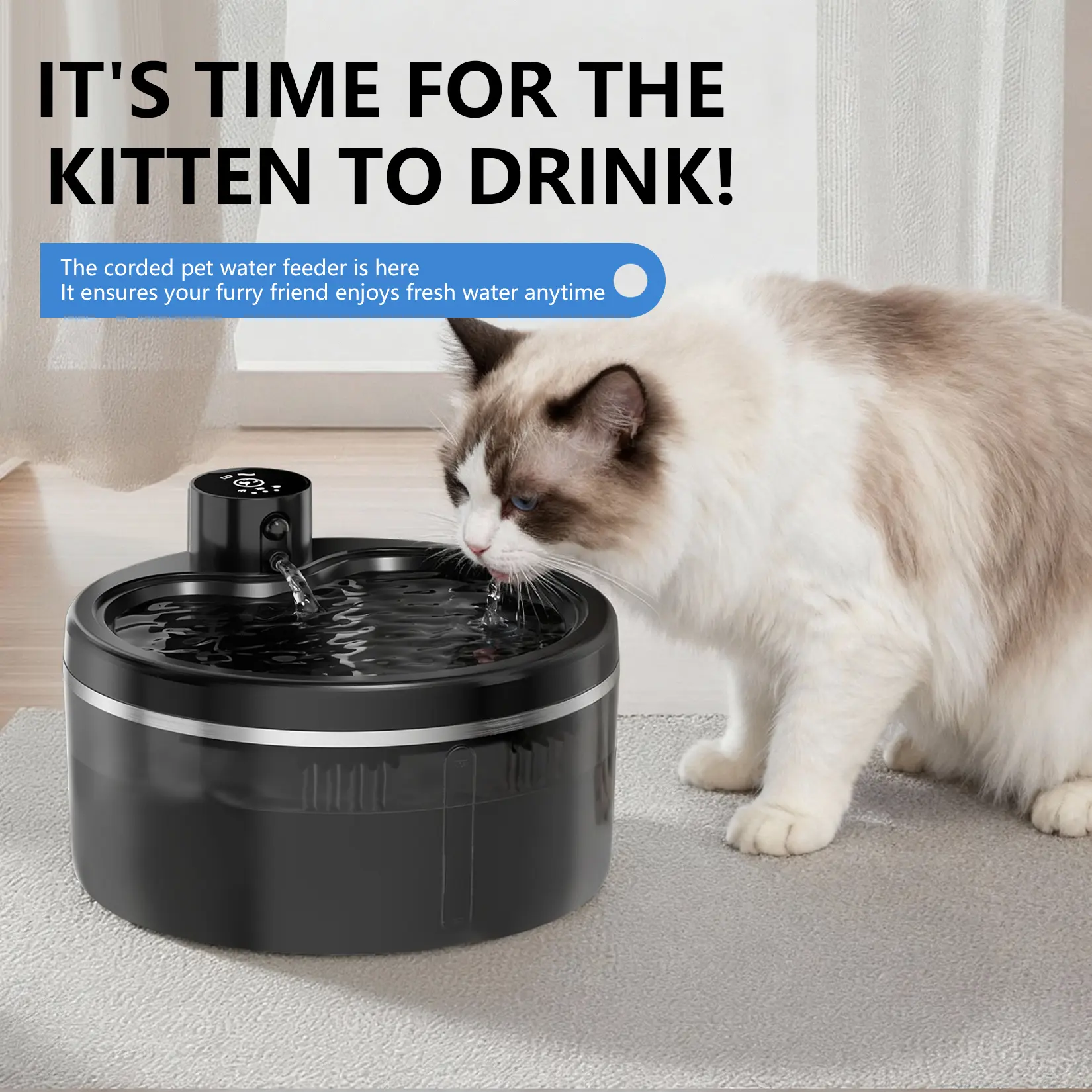 Pet Smart Wireless Dynamic Fountain Water Faucet - Ultra-Silent, 4-Layer Filtration, 2.5L/2500ml/84.54oz Automatic Bowl, Anti-Dry-Burn, 4000mAh Power Supply, Continuous/Intermittent Flow, Round for Indoor Multiple Pets-W03
