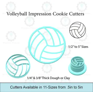 Volleyball Imprint Cookie Cutters | 1/2" to 5" Sizes available for 1/4" or 3/8" Dough, Fondant or Polymer Clay