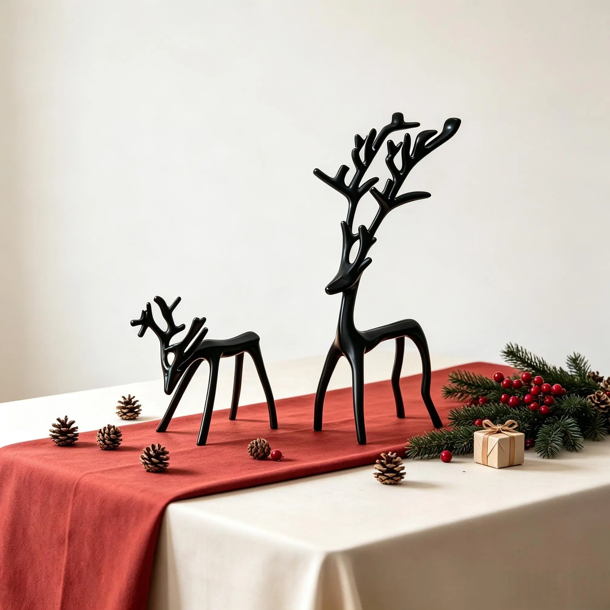 2-Piece Smooth Minimalist Black Metal Christmas Decorative Deer Figures, Festive Home Decor Gift for Mantelpieces, Tabletops
