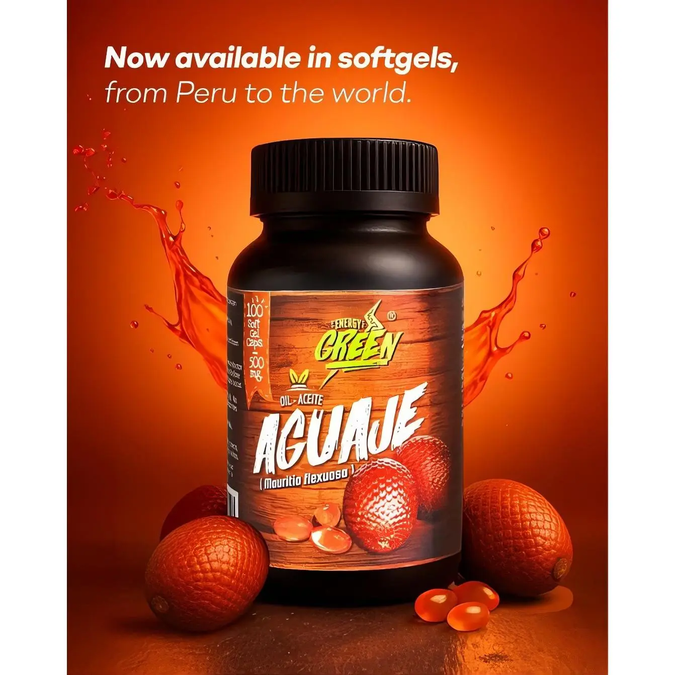 Aguaje Capsules 500mg - 100% Natural Aguaje Fruit for Healthy Skin Hair Nails & Women's Hormonal Balance