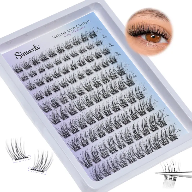 Self Adhesive 8-16MM 0.05mm Individual False Eyelash Clusters, C-Curly Soft Wispy Makeup Lashes, No Glue Needed DIY Eyelash Extensions for Daily Look, Soft Wispy Lashes, Diy False Eyelashes