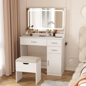 Lifewit 35.4'' White Vanity Set with Mirror & Lights, Adjustable Brightness, 3 Drawers, 1 Cabinet, USB Ports - Gift for Girl Daughter, Mothers Day Gifts