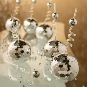 20 oz. Disco Ball Reusable Plastic Cups & Straws Kit for 12 Guests - 24 Pieces
